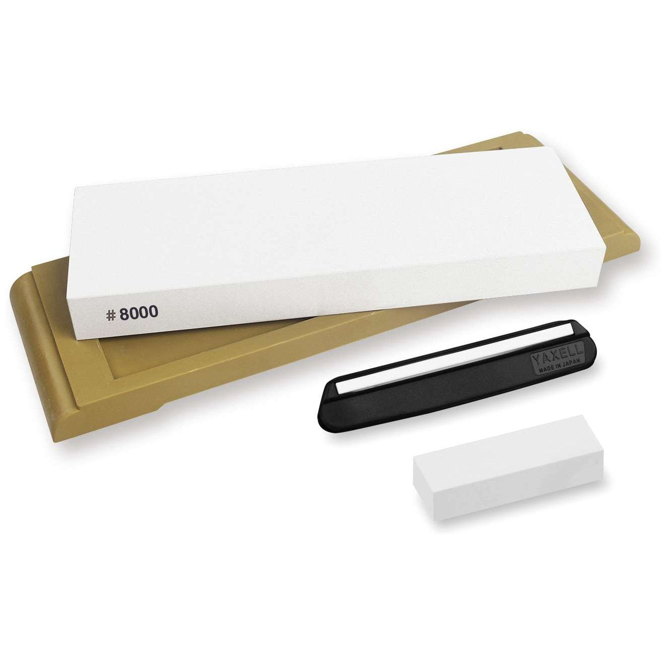 Yaxell Whetstone #8000 With Base, Flattening Stone for Whetstones And Sharpening Guide 36057