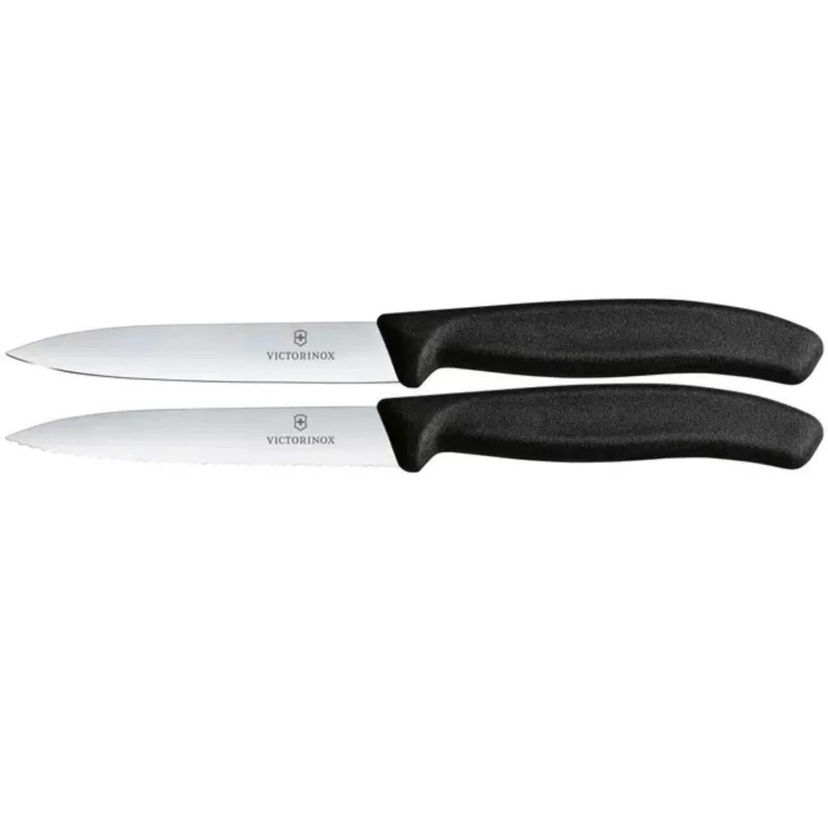 Victorinox Μαχαίρια κουζίνας 10 εκατ. μυτερά ίσιο οδοντωτό μαύρη λαβή σετ 2 τμχ Swiss Classic 6.7793.2