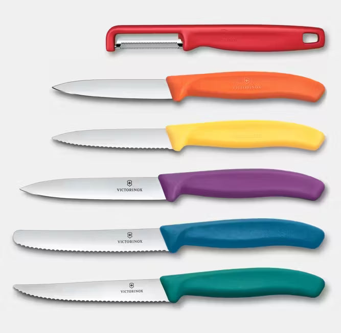 Victorinox Utility Knives and Pealer Block Colourful Handles 7 pcs Set Swiss Classic 6.7126.6C1