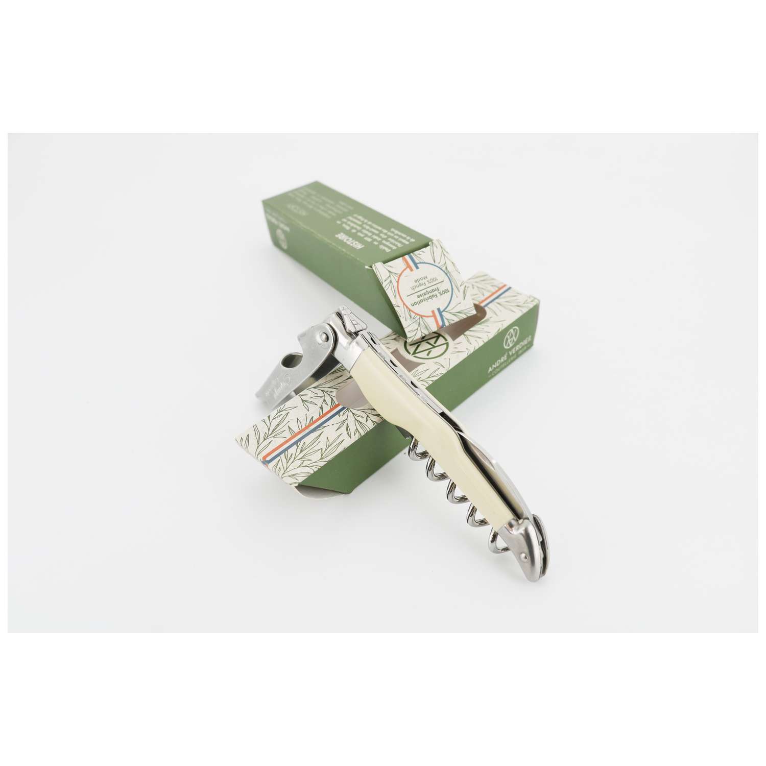 Andre verdier Folding Knife 12 cm With Corkscrew Off White Handle Laguiole Cepage