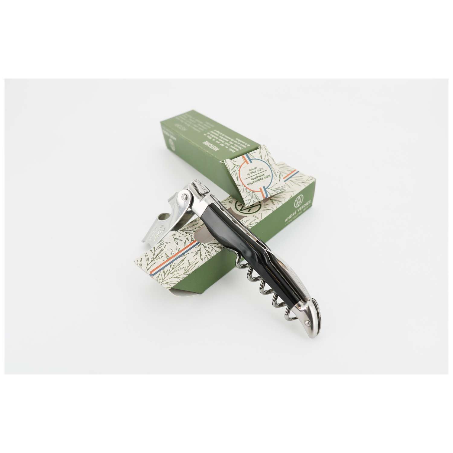 Andre verdier Folding Knife 12 cm With Corkscrew Snake Black Handle Laguiole Cepage