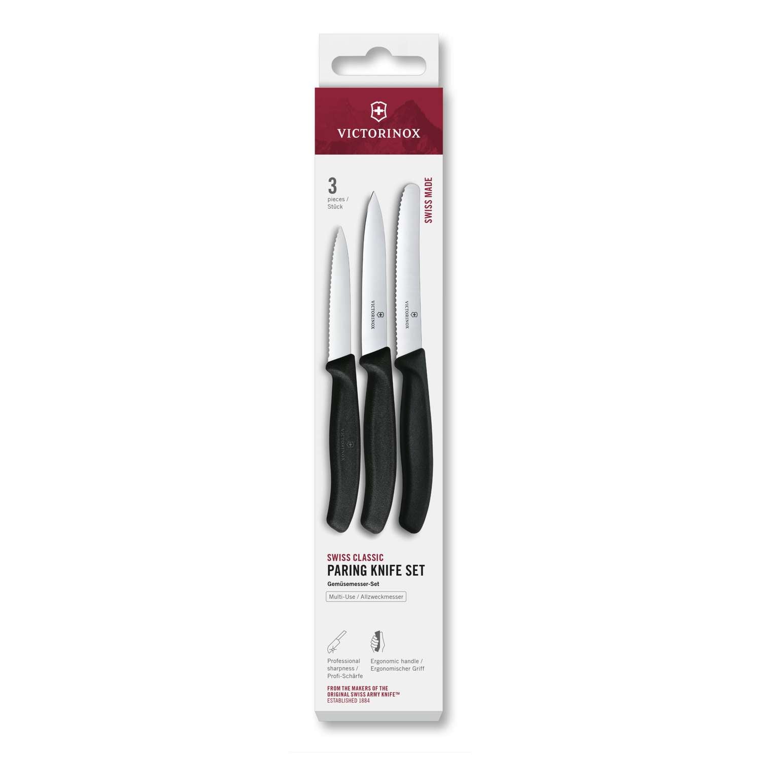 Victorinox Kitchen Knives Black Handles 3 pcs Set Swiss Classic 6.7113.34