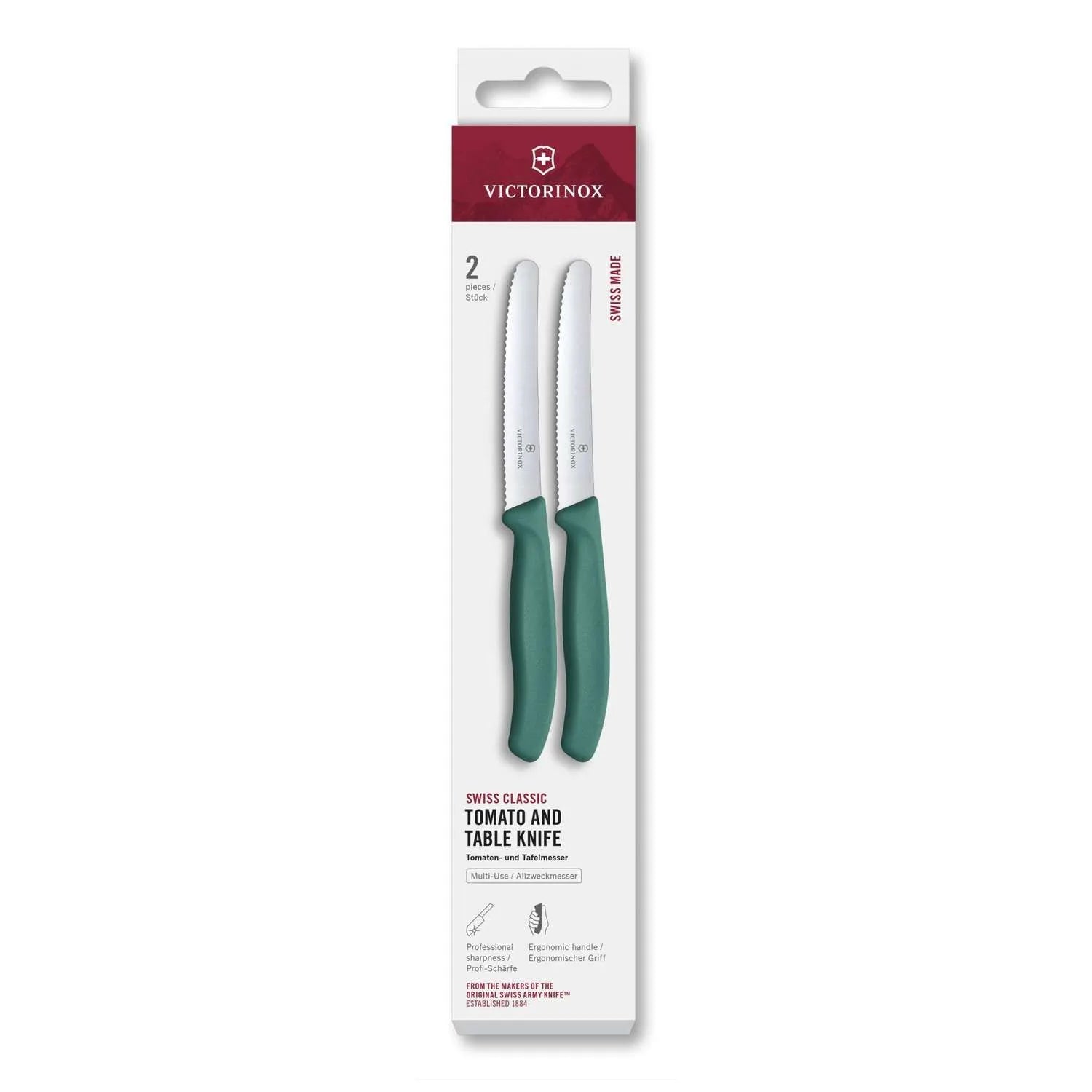 Victorinox Serrated Paring Knives 11 cm Green Handles 2 pcs Set Swiss Classic 6.7834.6C1