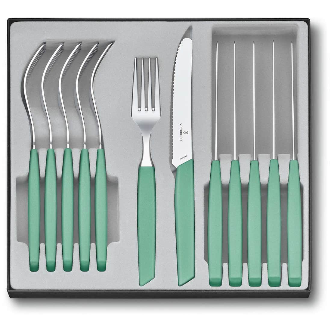 Victorinox Stainless Steel Cutlery Green Pastel Set 12 pcs Swiss Modern
