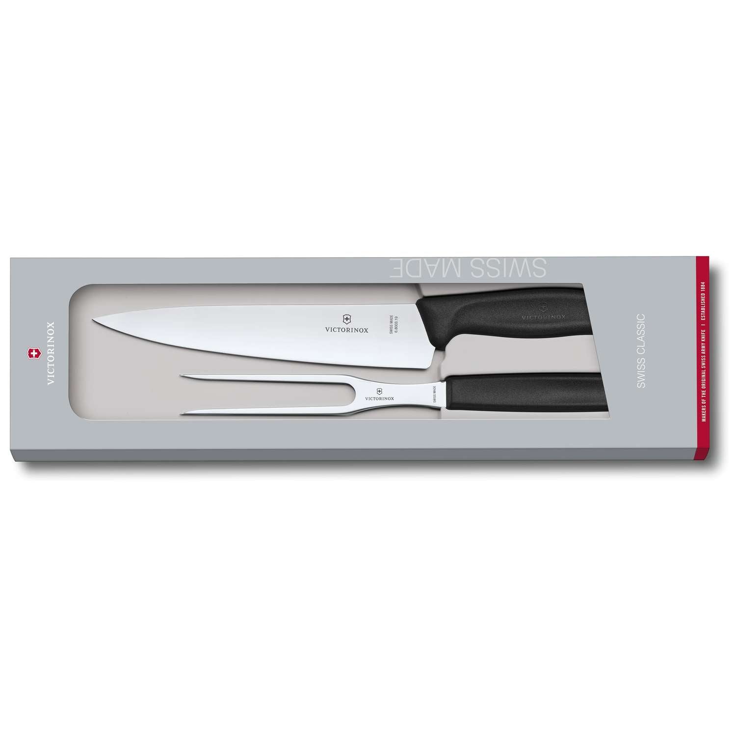 Victorinox Carving Set 2 pcs Black Handles Gift Box Swiss Classic 6.7133.2G