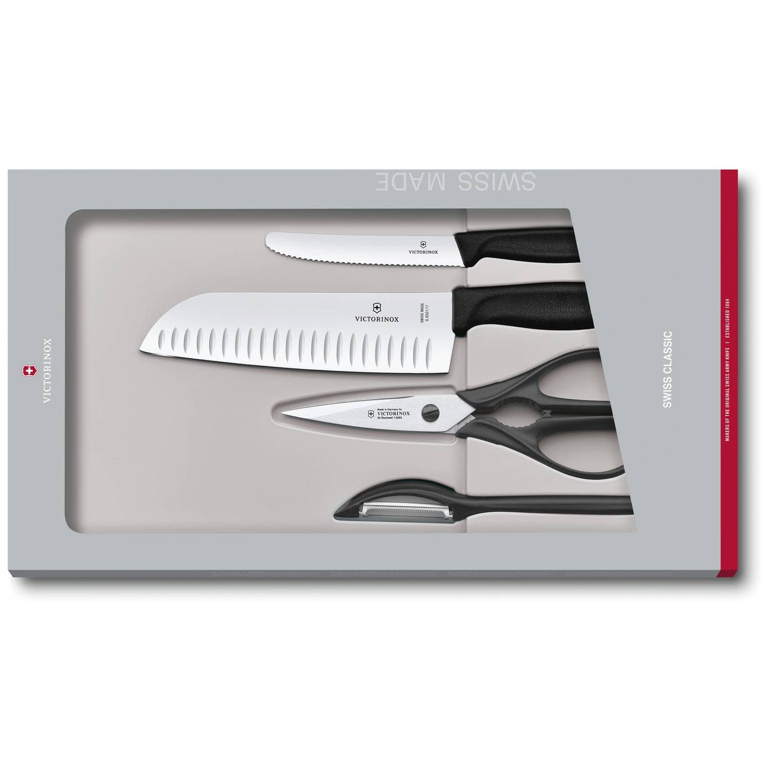 Victorinox Knives And Kitchen Tools Black Handles 4 pcs Set Gift Box Swiss Classic 6.7133.4G