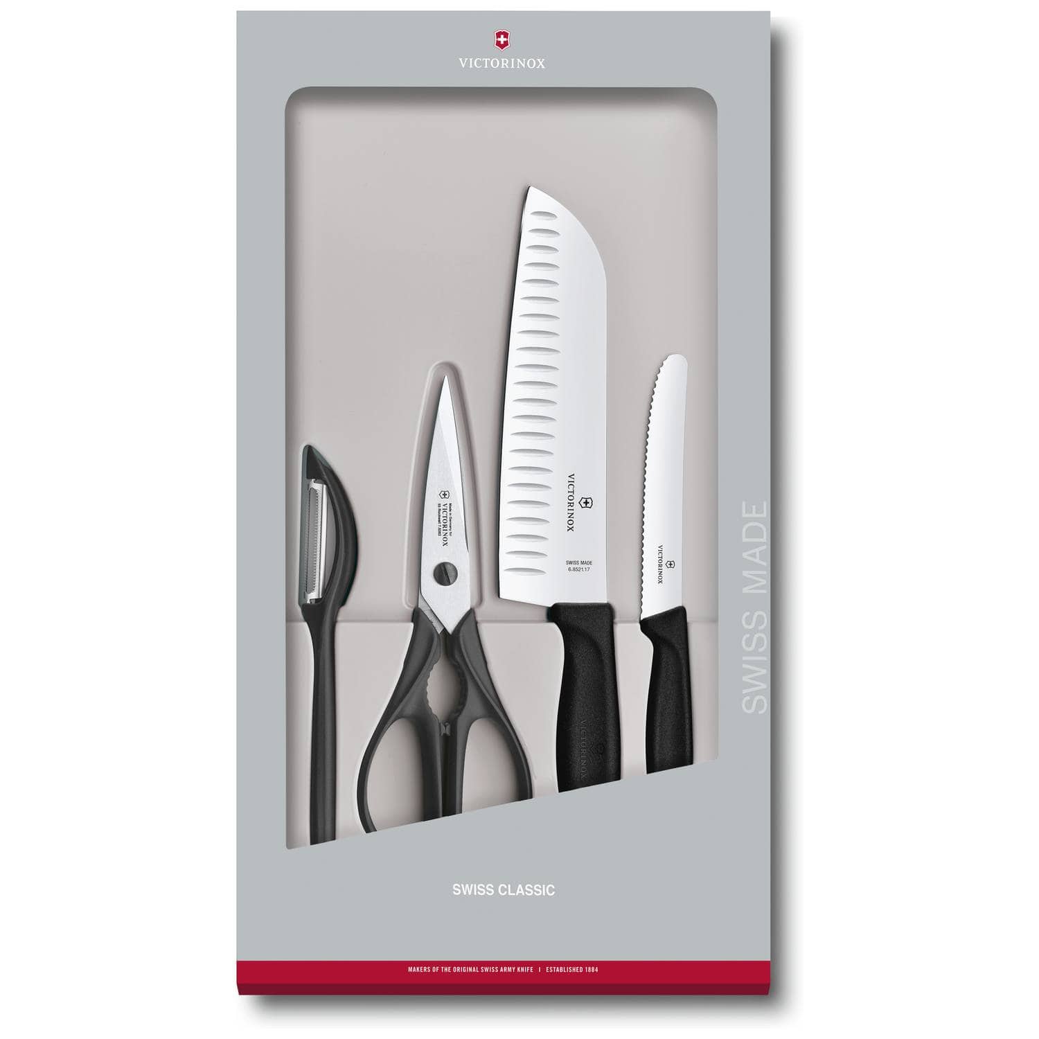 Victorinox Knives And Kitchen Tools Black Handles 4 pcs Set Gift Box Swiss Classic 6.7133.4G