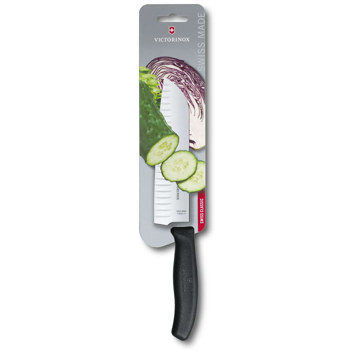Victorinox Hollow Edge Santoku Knife Black Handle 17 cm Swiss Classic 6.8523.17B