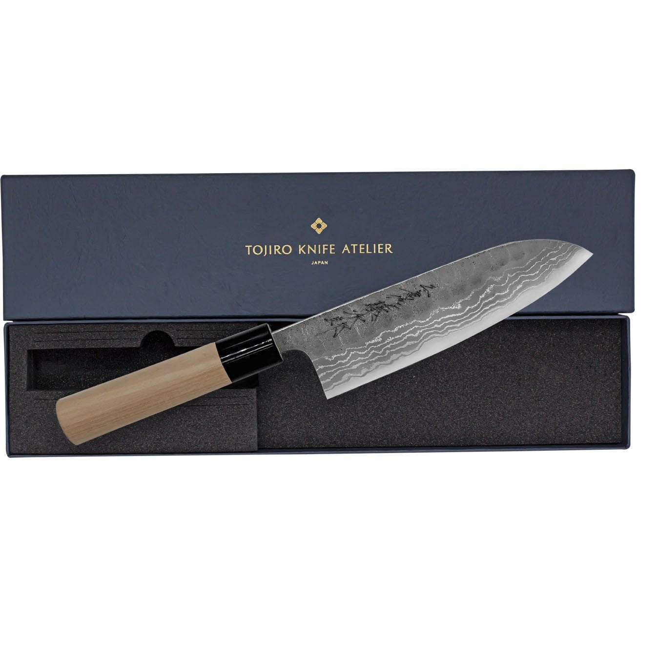 Tojiro Hammered Aogami Damascus Handmade Santoku Knife 17 cm Magnolia Handle