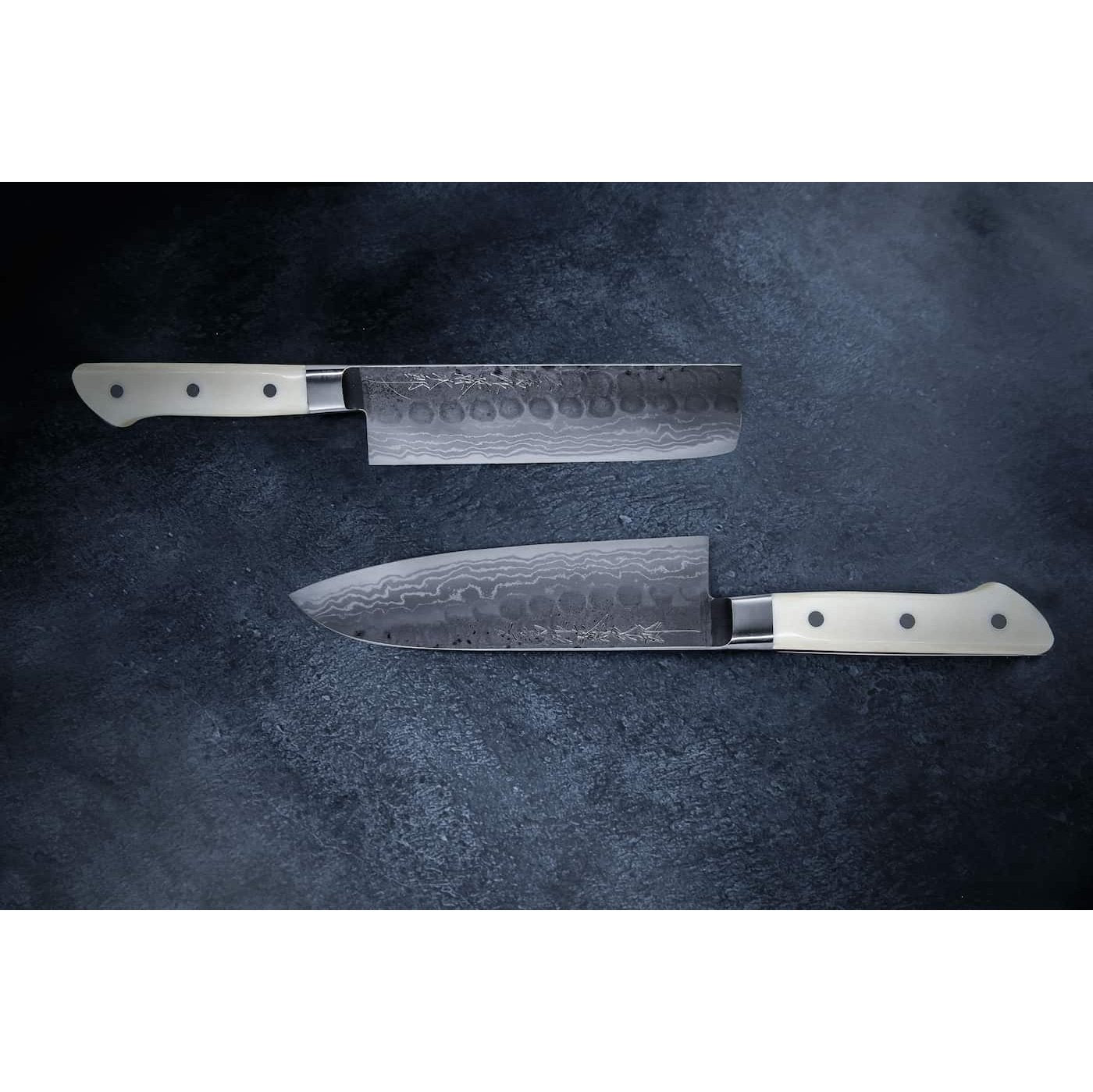 Tojiro Handmade Hammered Aogami Damascus Nakiri Knife 16.5 cm Micarta Handle