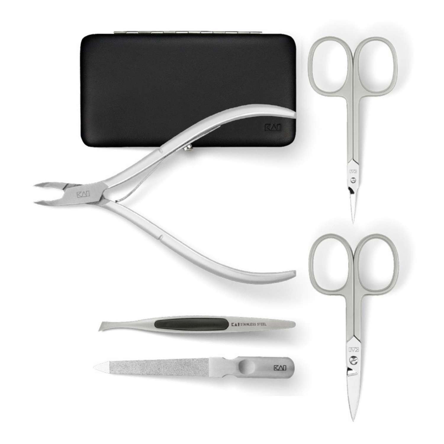 KAI Japanese Manicure Set 5 pcs Nail Scissors, Cuticle Scissors, Nail File, Tweezers & Cuticle Nippers) Instruments Sets BCI-SET04