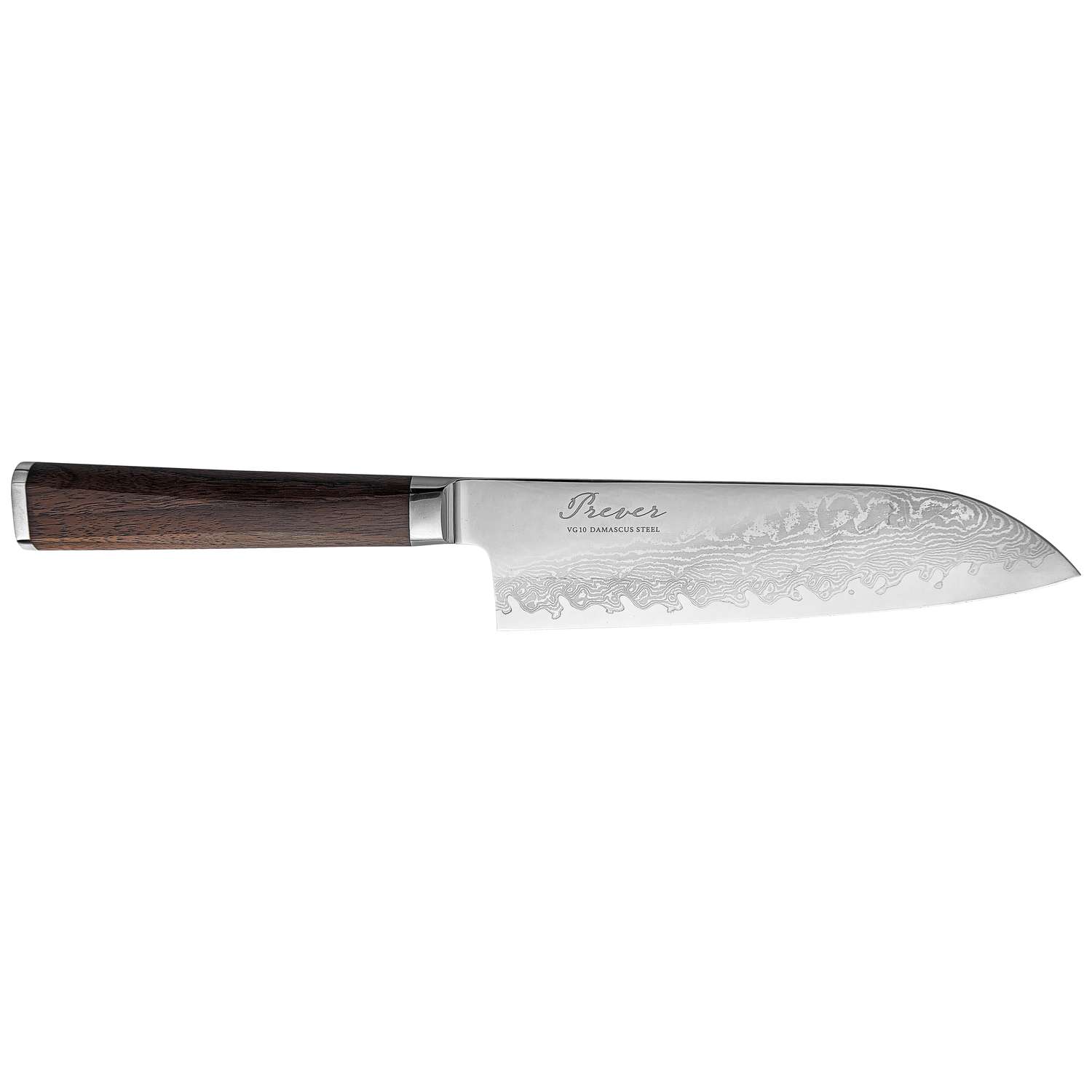 Ryusen Damascus Santoku Knife 18 cm Walnut Handle Prever PV-103
