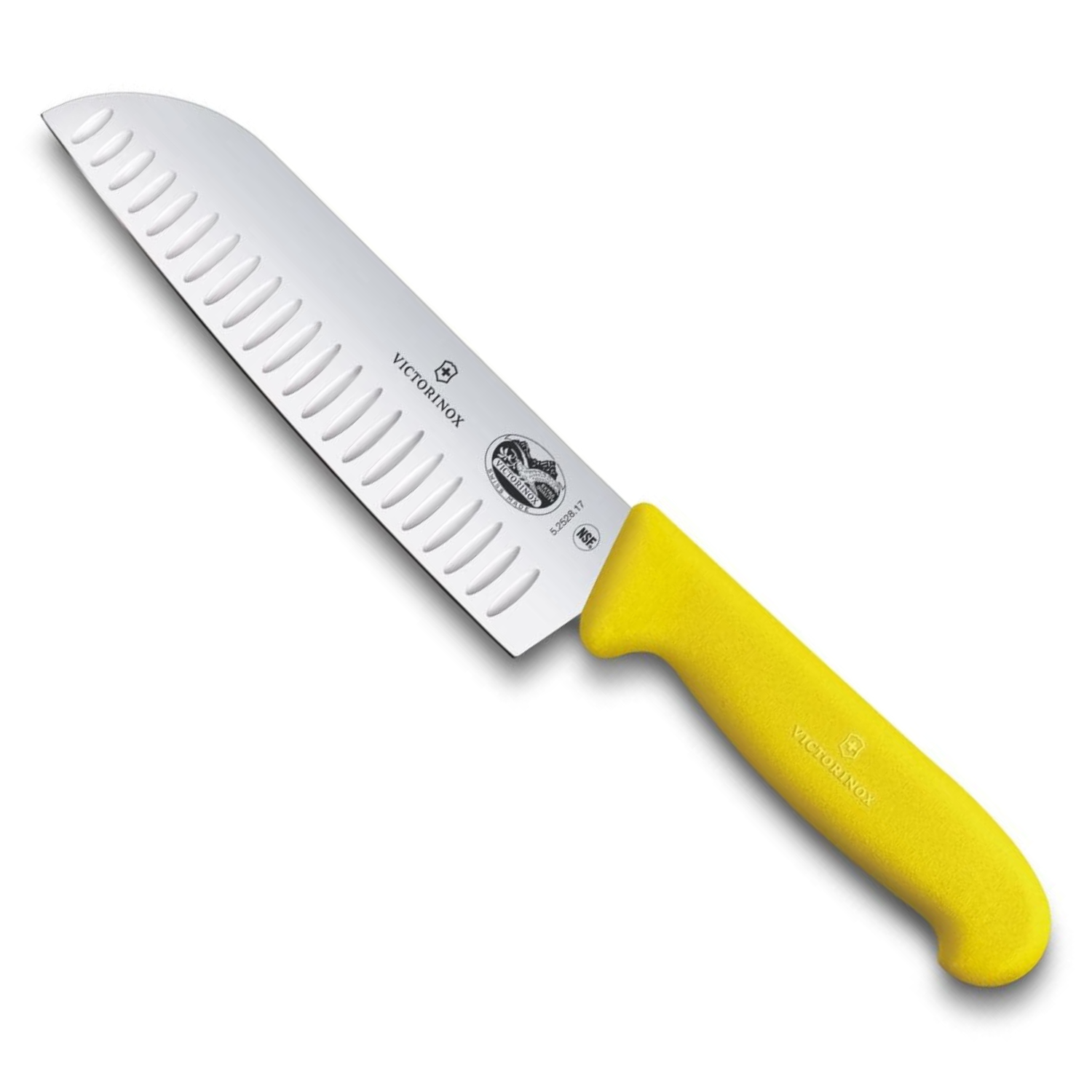 Victorinox Hollow Edge Santoku Knife 17 cm Yellow Handle Fibrox 5.2528.17B