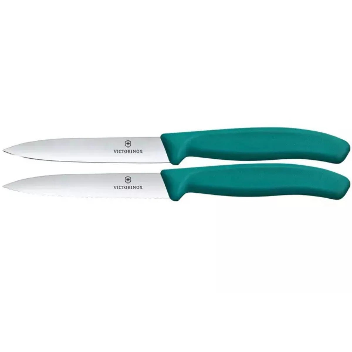 Victorinox Μαχαίρια κουζίνας 10 εκατ. μυτερά ίσιο οδοντωτό πράσινη λαβή σετ 2 τμχ Swiss Classic 6.7794.2C1