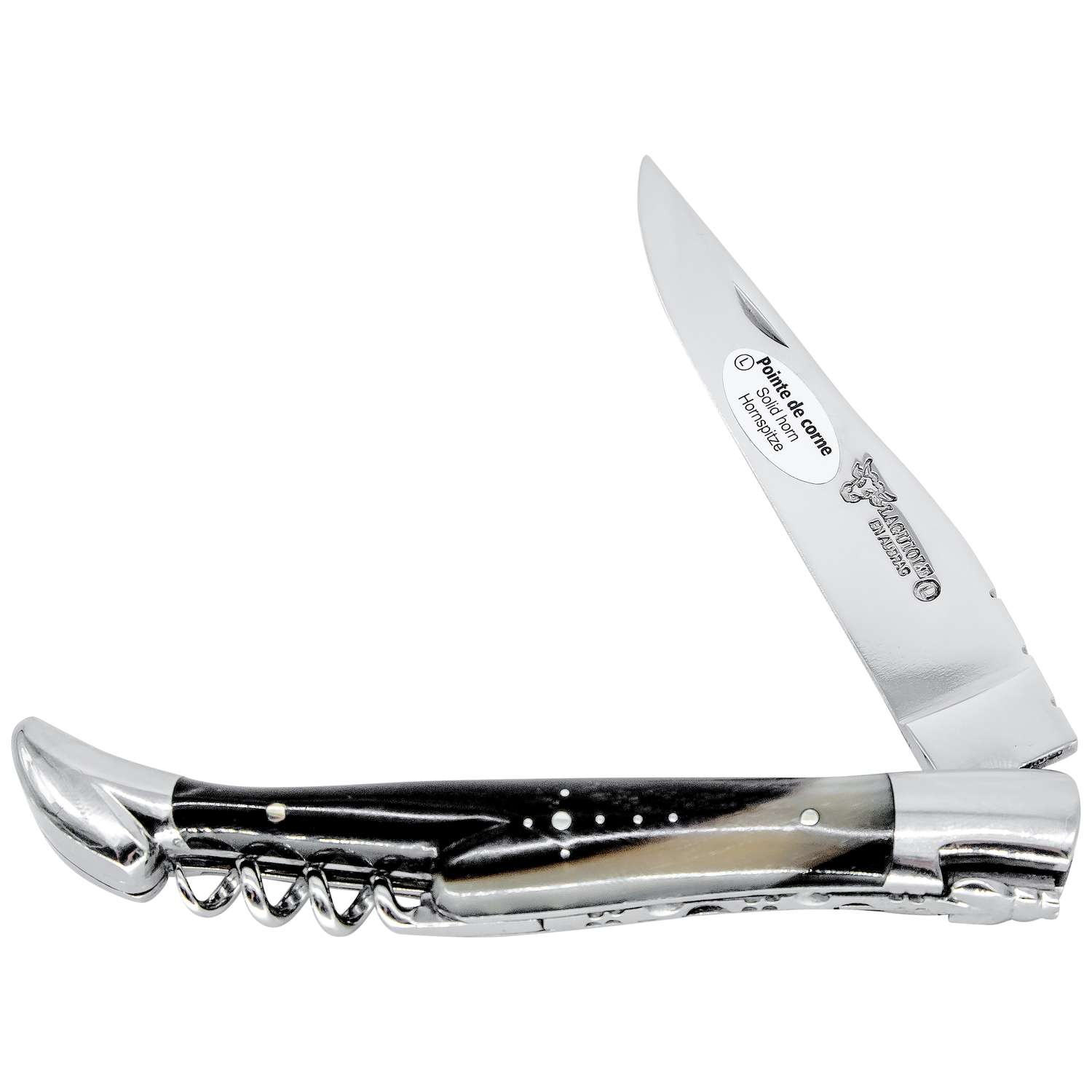 Laguiole en aubrac Folding Knife 12 cm with Corkscrew Solid Horn Handle Laguiole en Aubrac L0312PCIF