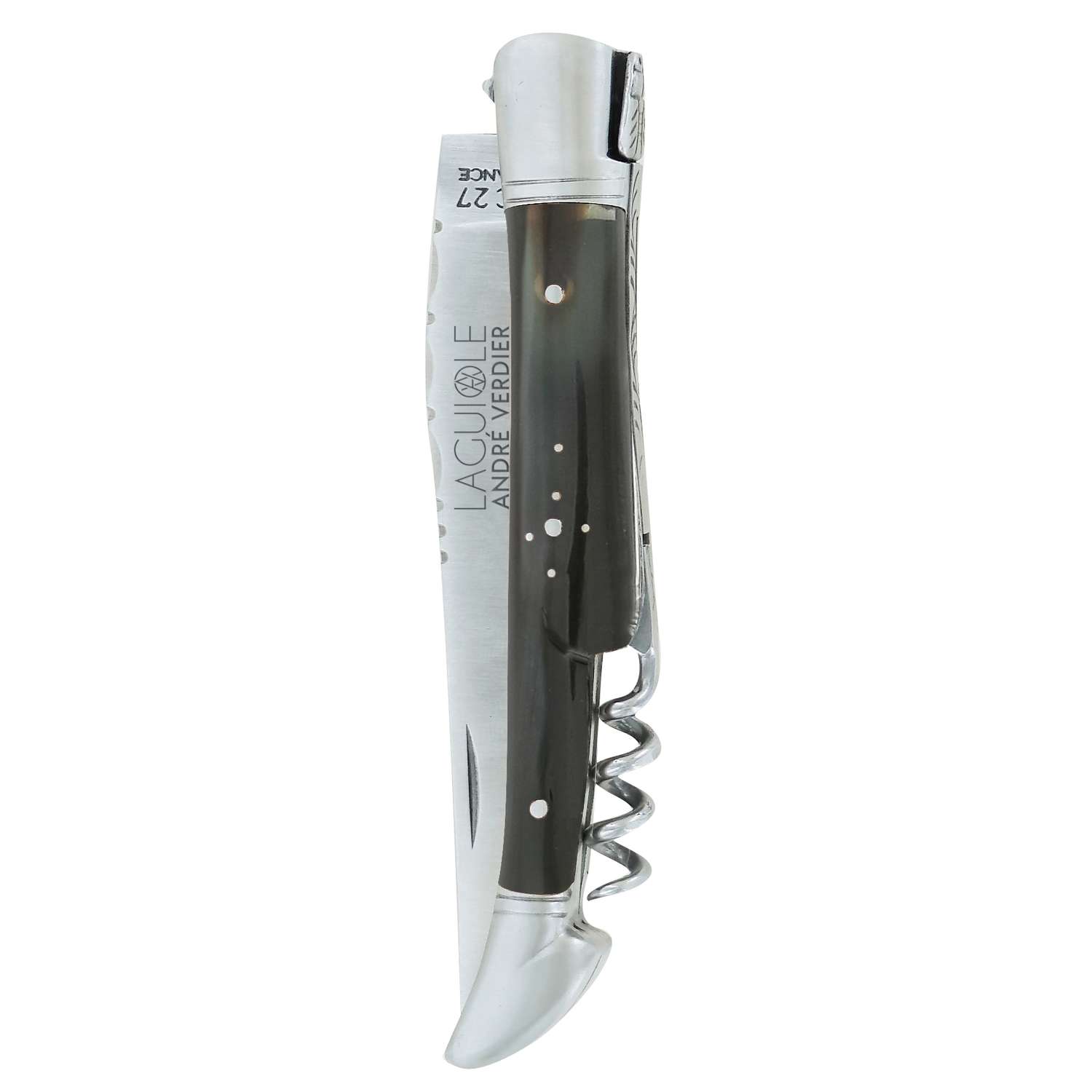 Andre verdier Folding Knife 12 cm With Corkscrew Black Horn Handle Laguiole Prestige