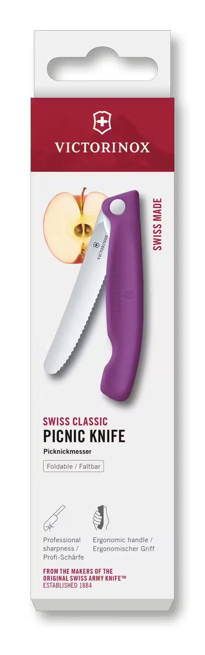 Victorinox Μαχαίρι κουζίνας 11 εκατ. στρογγυλό οδοντωτό μωβ λαβή αναδιπλούμενο Swiss Classic 6.7835.FC1