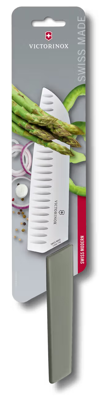 Victorinox Hollow Edge Santoku Knife 17 cm Olive Swiss Modern Handle