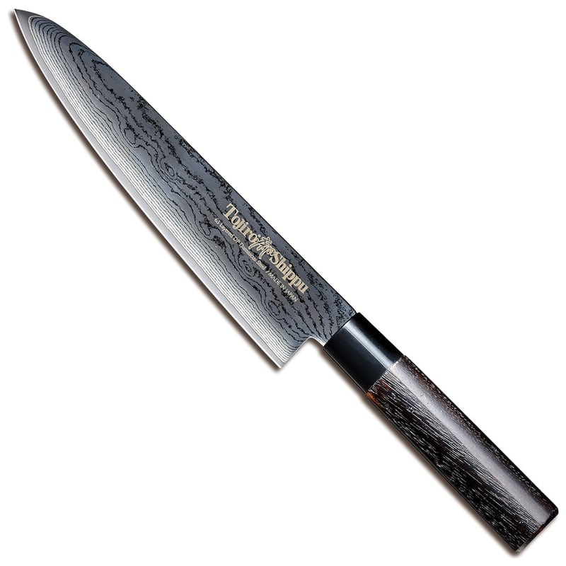 Tojiro Damascus Chef's Knife 21 cm Chestnut Handle Shippu Black FD-1594