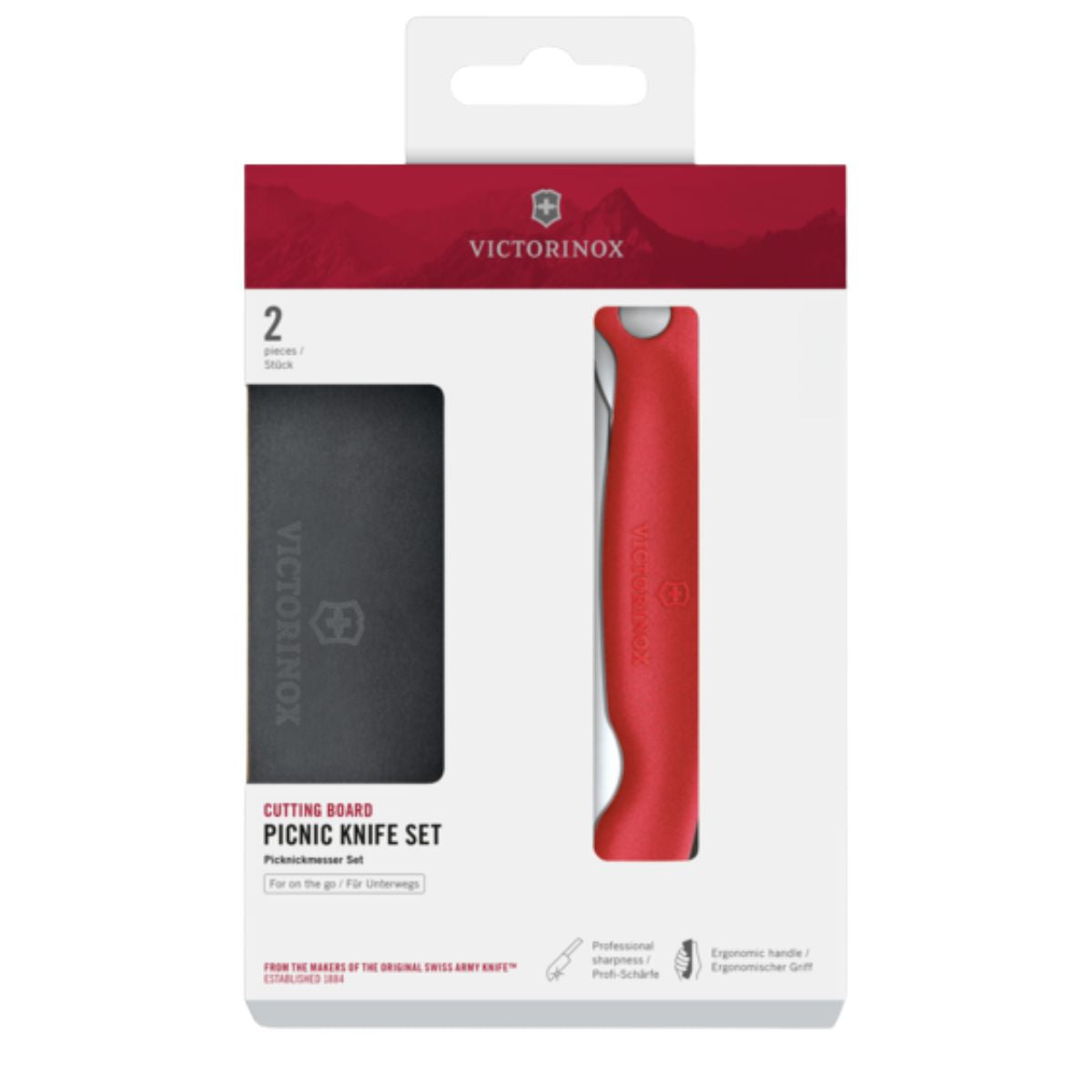 Victorinox Mini Cutting Board And Serrated Foldable Knife 11 cm Red Handle 2 pcs Set Swiss Classic 6.7191.FC1