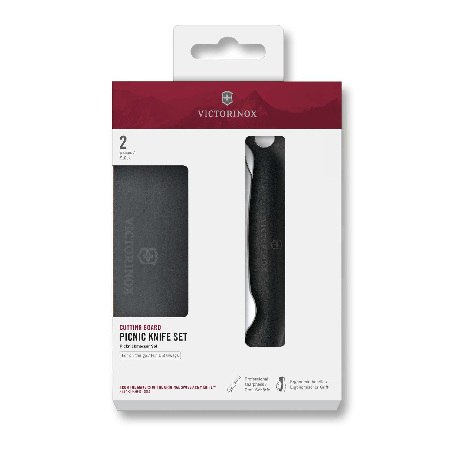 Victorinox Mini Cutting Board And Serrated Foldable Knife 11 cm Black Handle 2 pcs Set Swiss Classic 6.7193.F