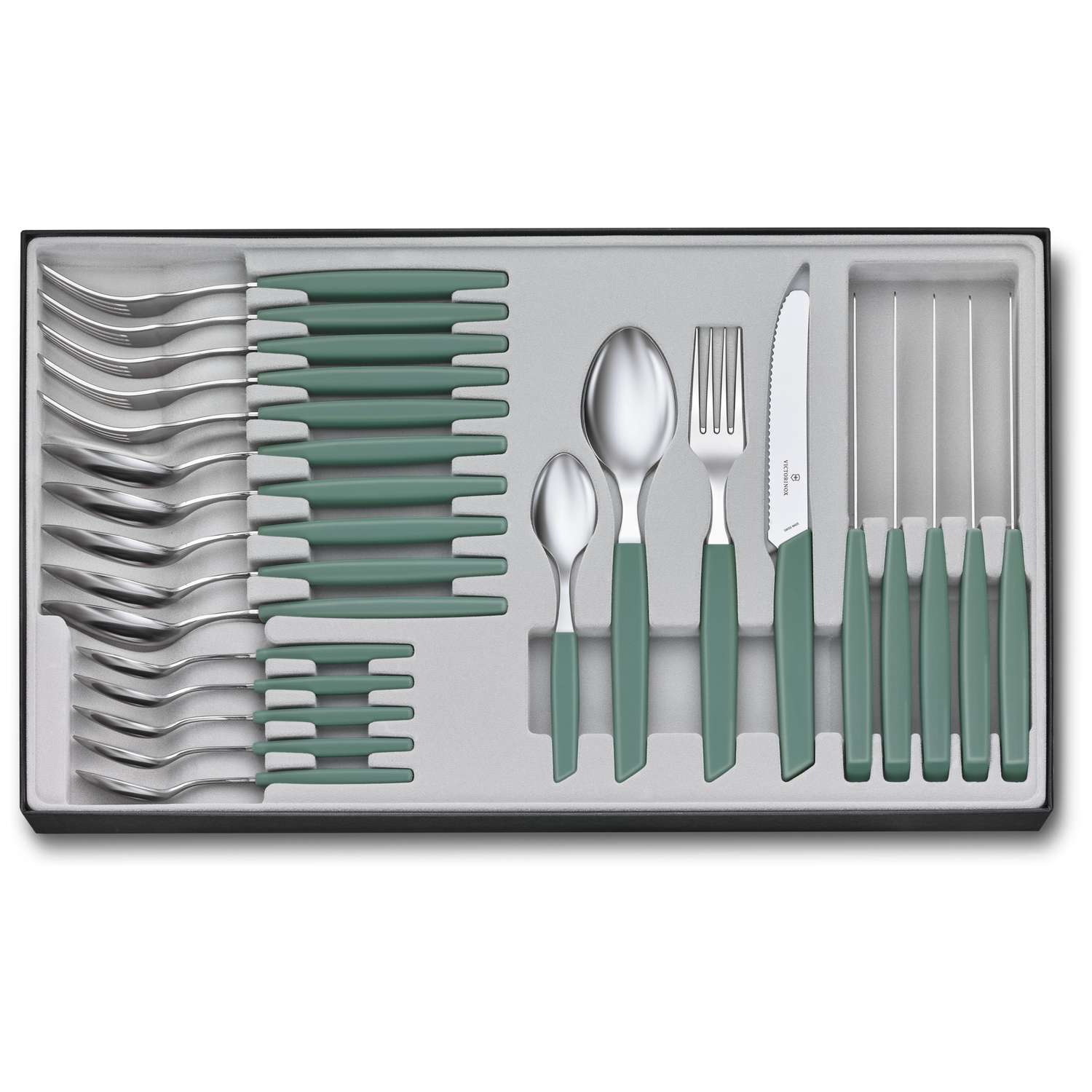 Victorinox Stainless Steel Cutlery Green Pastel Set 24 pcs Swiss Modern