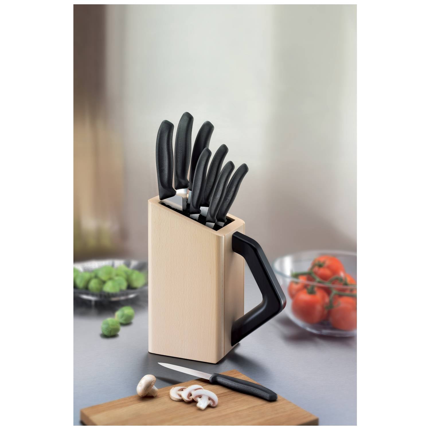 Victorinox Beechwood Knife Block Nylon Inlay 8-Piece Set Swiss Classic 6.7173.8