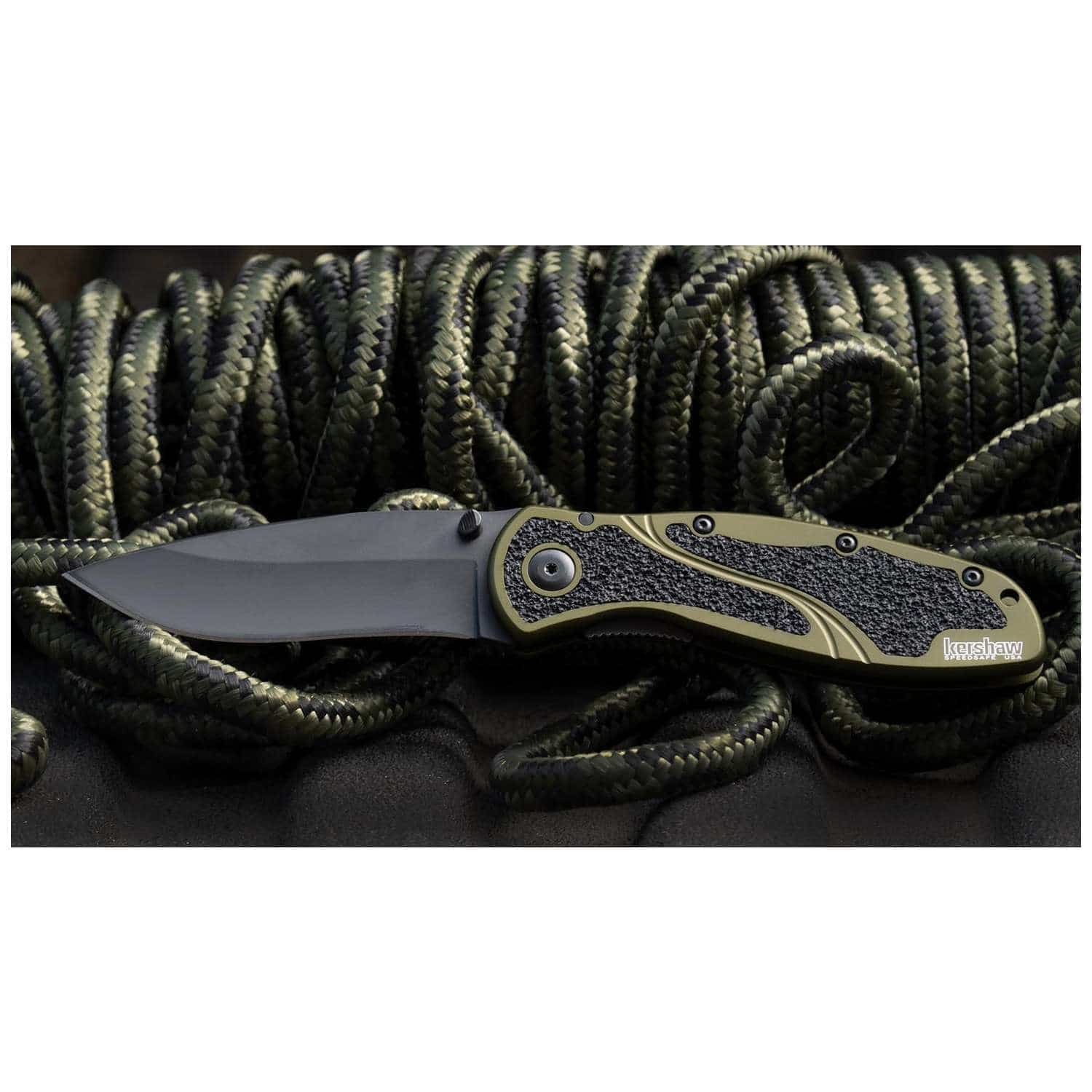 Kershaw Blur Black Ceracote Pocket Knife 9 cm Olive/Black Handle 111 gr 1670OLBLK