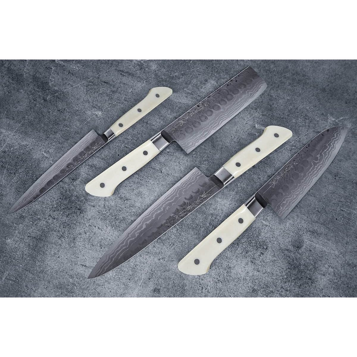 Tojiro Handmade Hammered Aogami Damascus Chef's Knife 18 cm Micarta Handle
