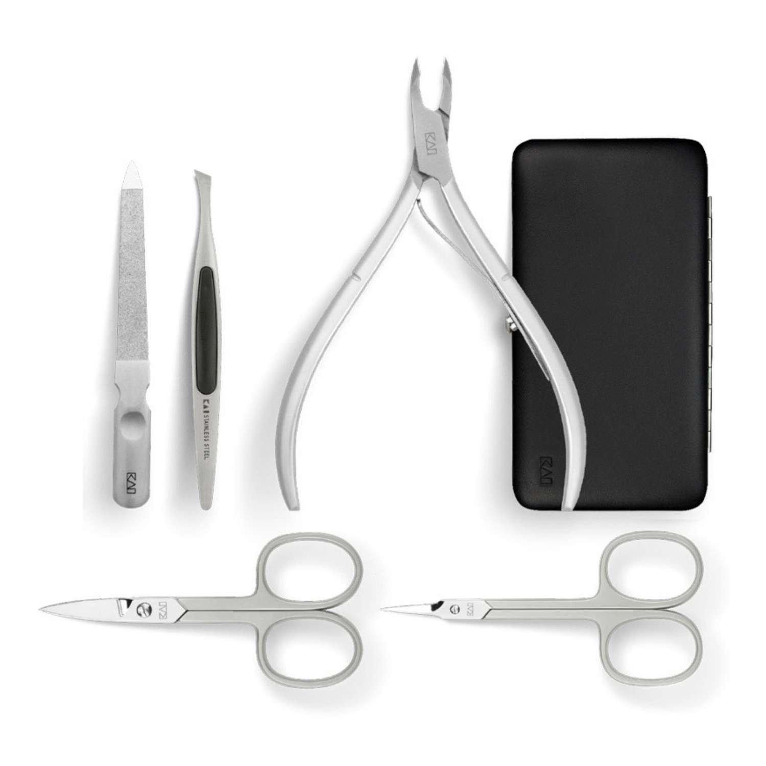 KAI Japanese Manicure Set 5 pcs Nail Scissors, Cuticle Scissors, Nail File, Tweezers & Cuticle Nippers) Instruments Sets BCI-SET04