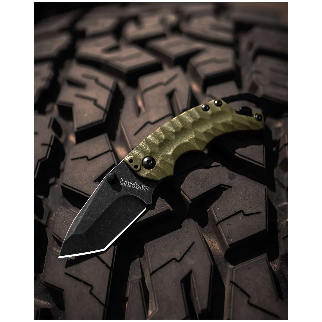 Kershaw Shuffle Tanto BlackWash Pocket Knife 7 cm Olive Handle 86 gr 8750TOLBWX