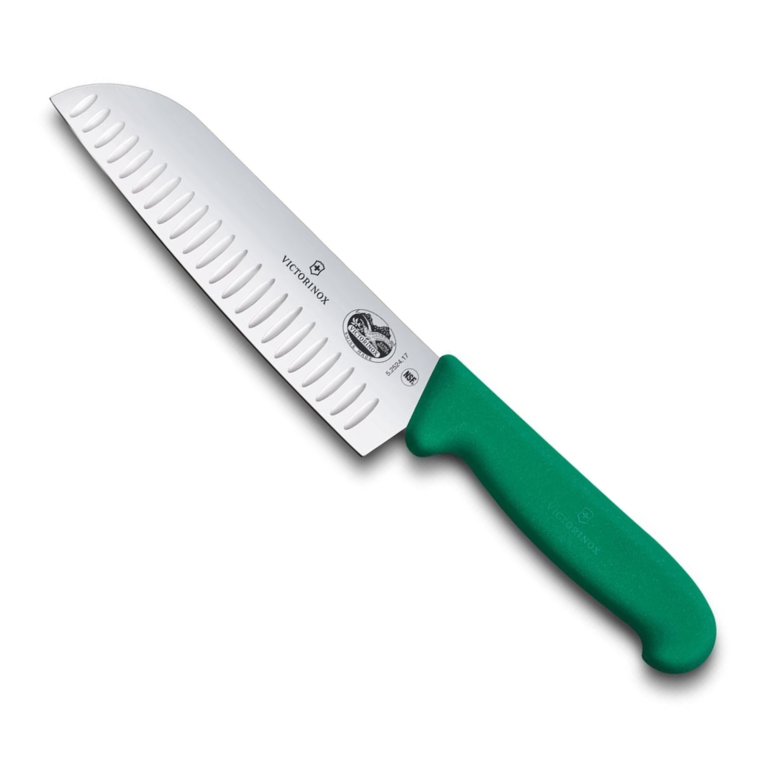 Victorinox Hollow Edge Santoku Knife 17 cm Green Handle Fibrox 5.2524.17B