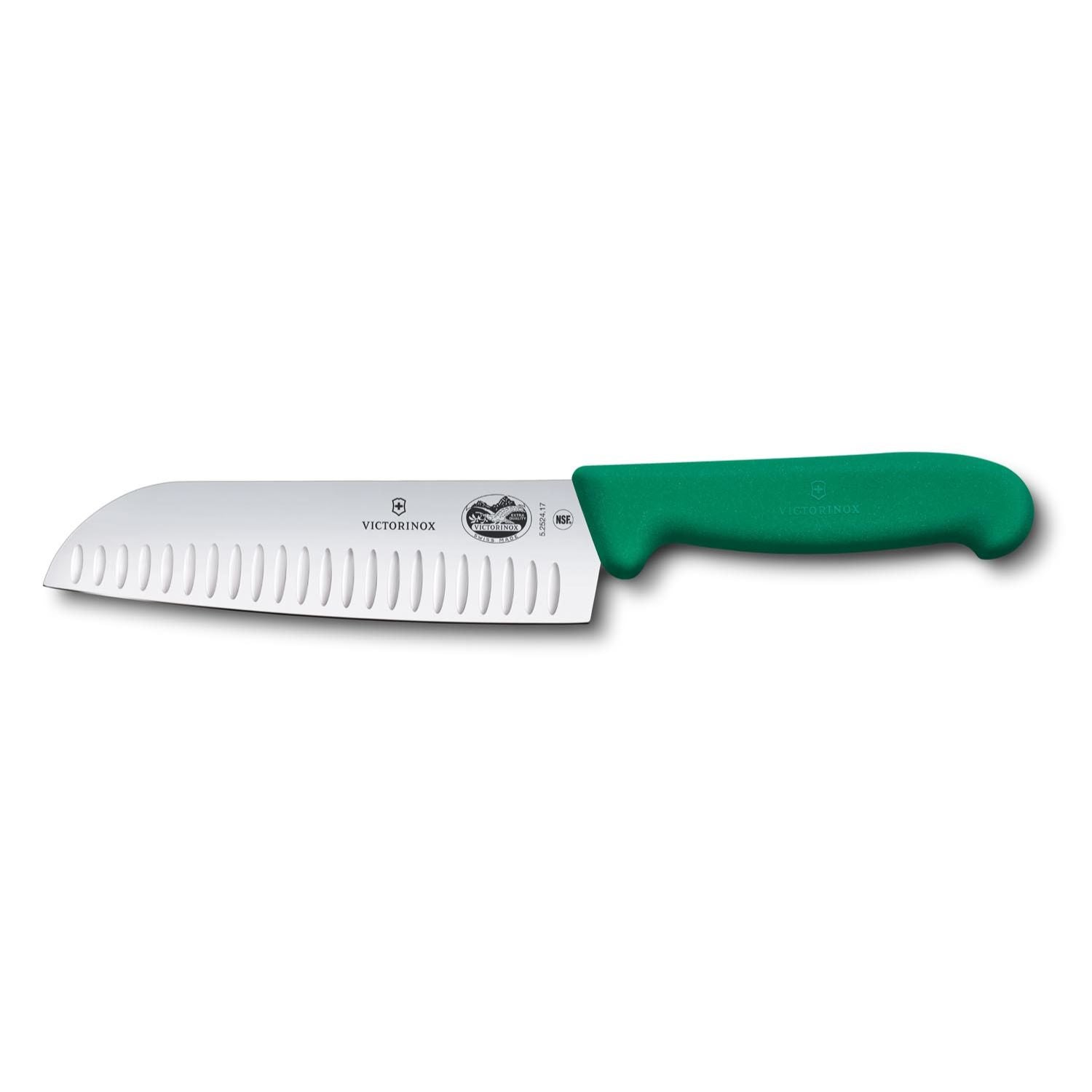 Victorinox Hollow Edge Santoku Knife 17 cm Green Handle Fibrox 5.2524.17B