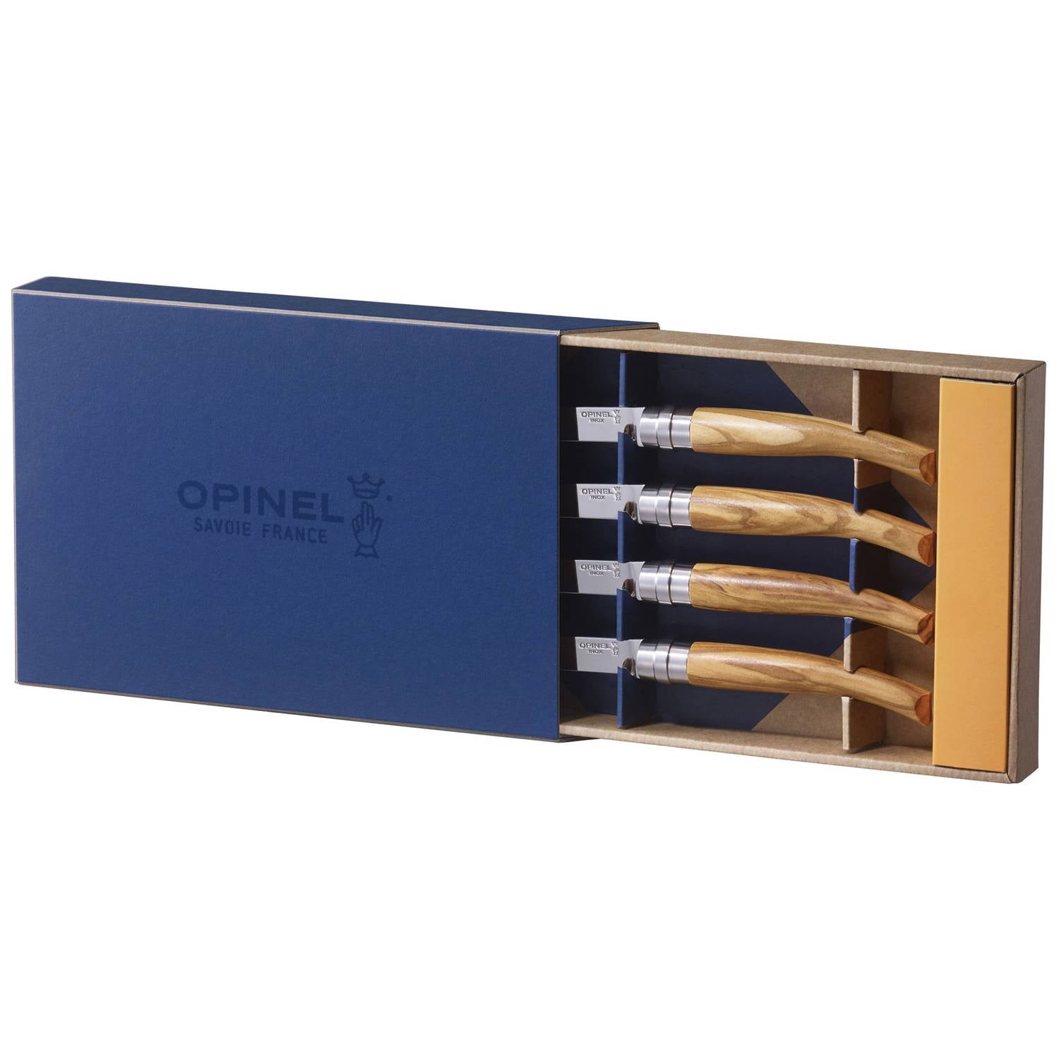 Opinel Handmade Steak Knives Set 4 pcs 10 cm Olive Wood Handle Table Chic 001830
