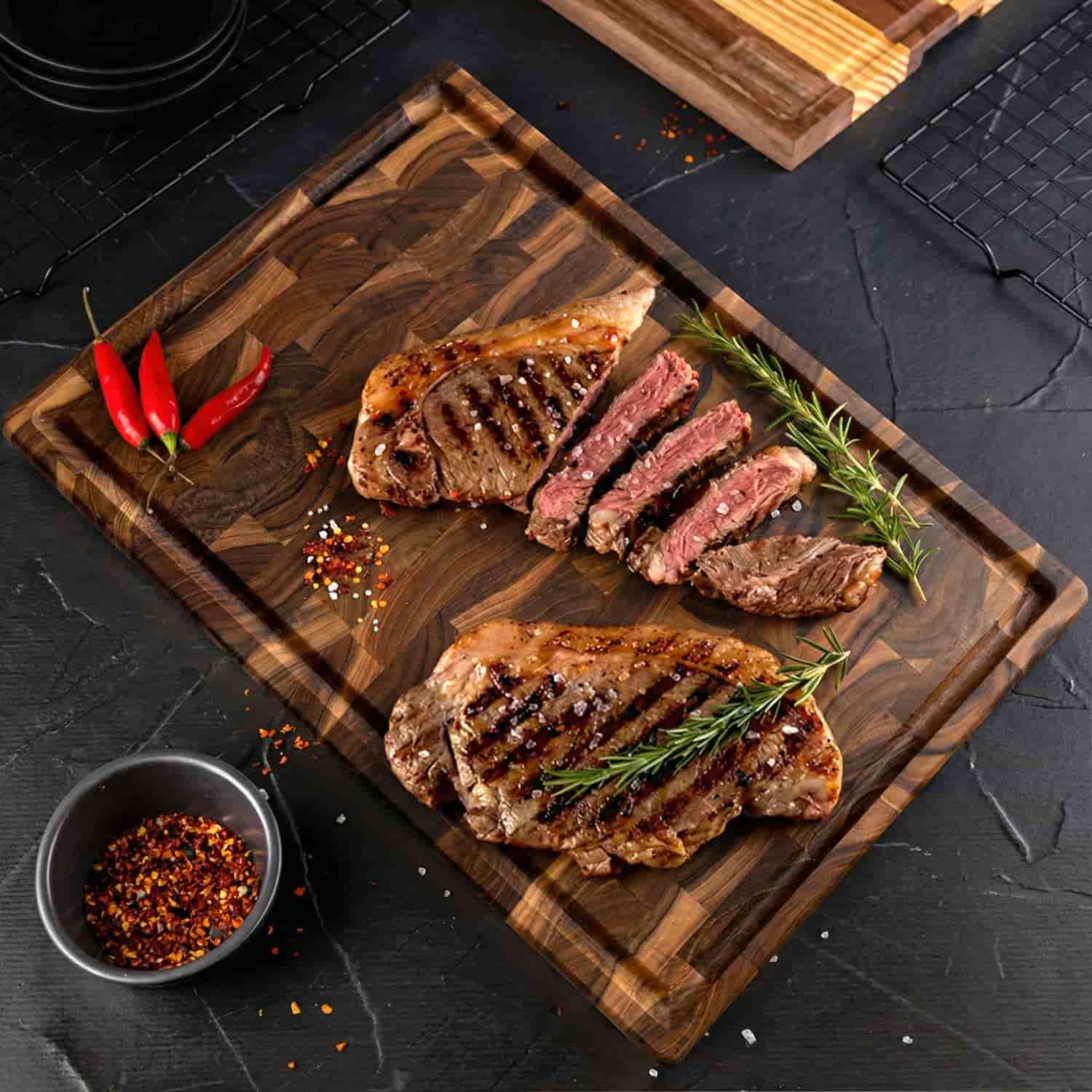 Stolf End Grain Teak Wood Cutting Board With Groove 44 x 29.5 x 3.2 cm Supreme ST.3044